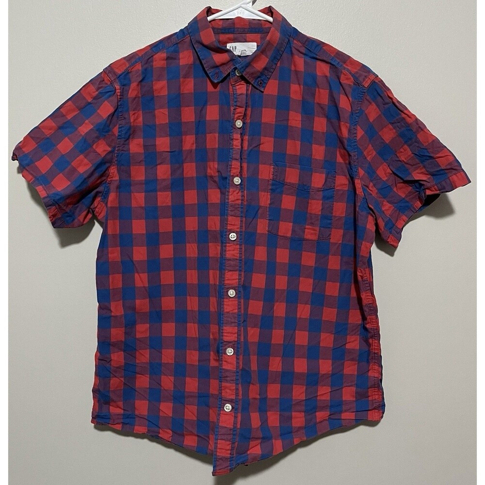GAP Red & Blue Plaid Short Sleeve Button Down Shirt Mens M
